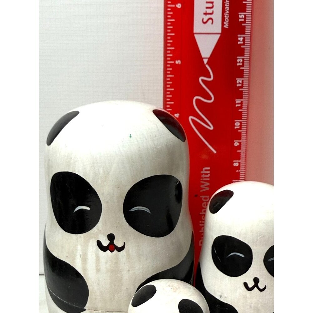 Nesting Panda Bear Family Wooden Doll Statues - Picture 5 of 8
